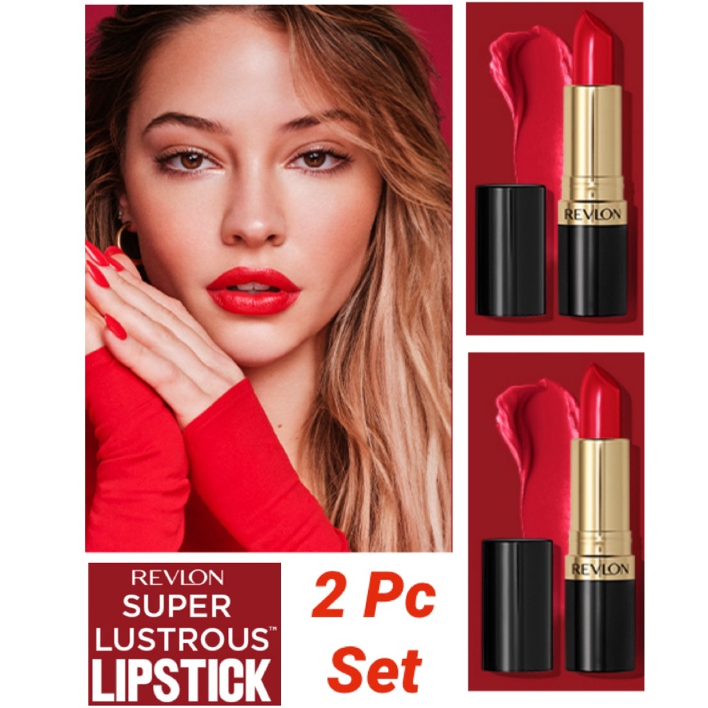 Revlon Super Lustrous Lipstick 2 Pc Set 028 Cherry Blossom Red Long Lasting